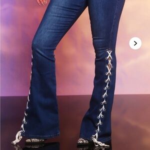 Fashion Nova Dark Blue Lace-Up Flare Jeans